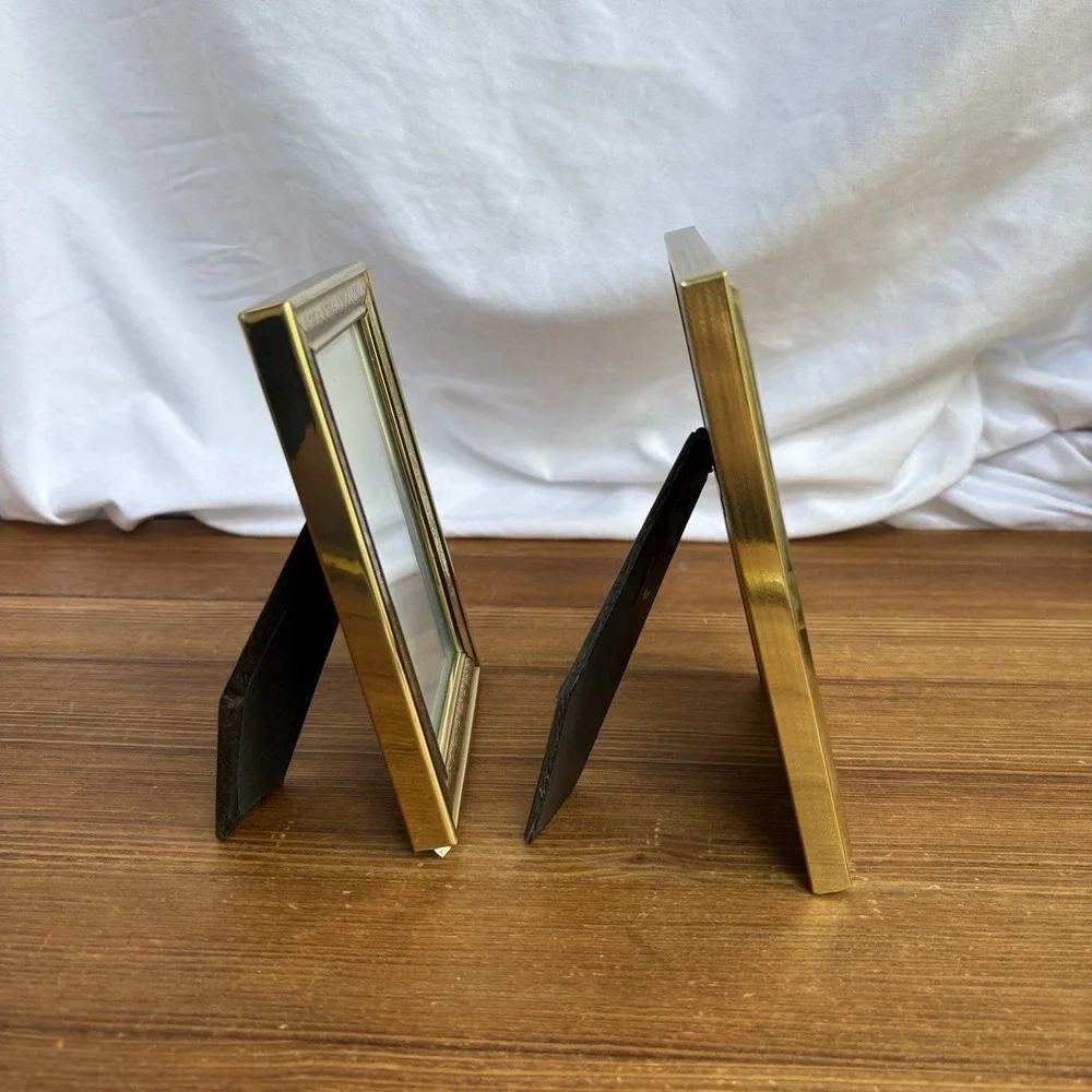 2pc Gold Tone Small Picture Frame Set Ornate Decorative Vintage Style